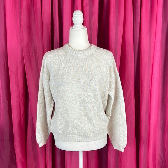 Vintage Helen Sue white sparkle thread crew neck sweater, 4 - Picture 1 of 7